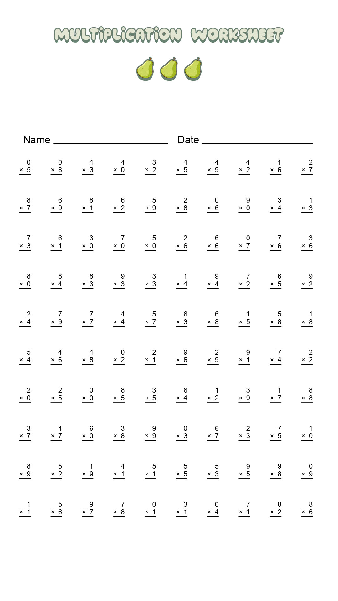 Free Timed Multiplication Worksheets Printable