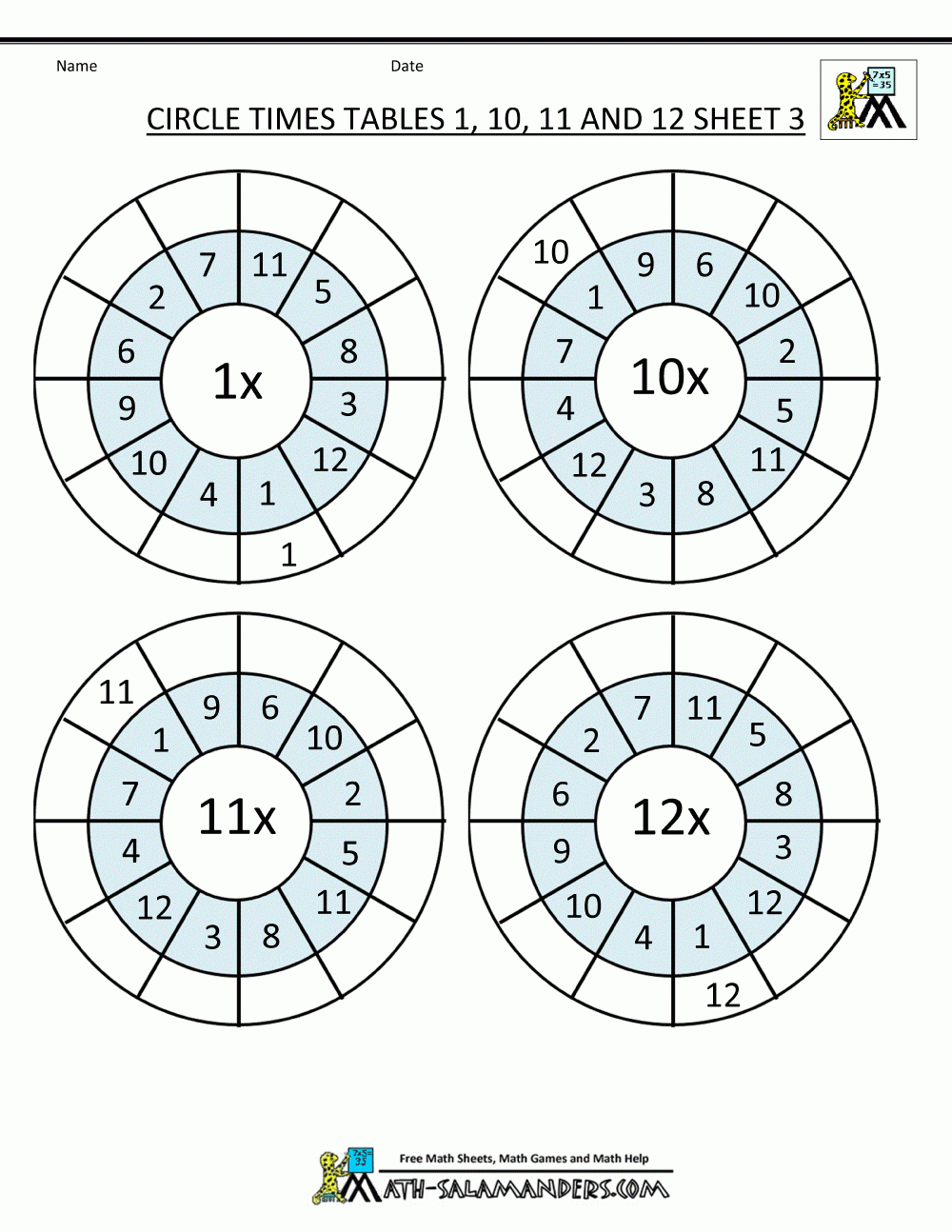 Times Table Worksheet Circles 1 To 12 Times Tables