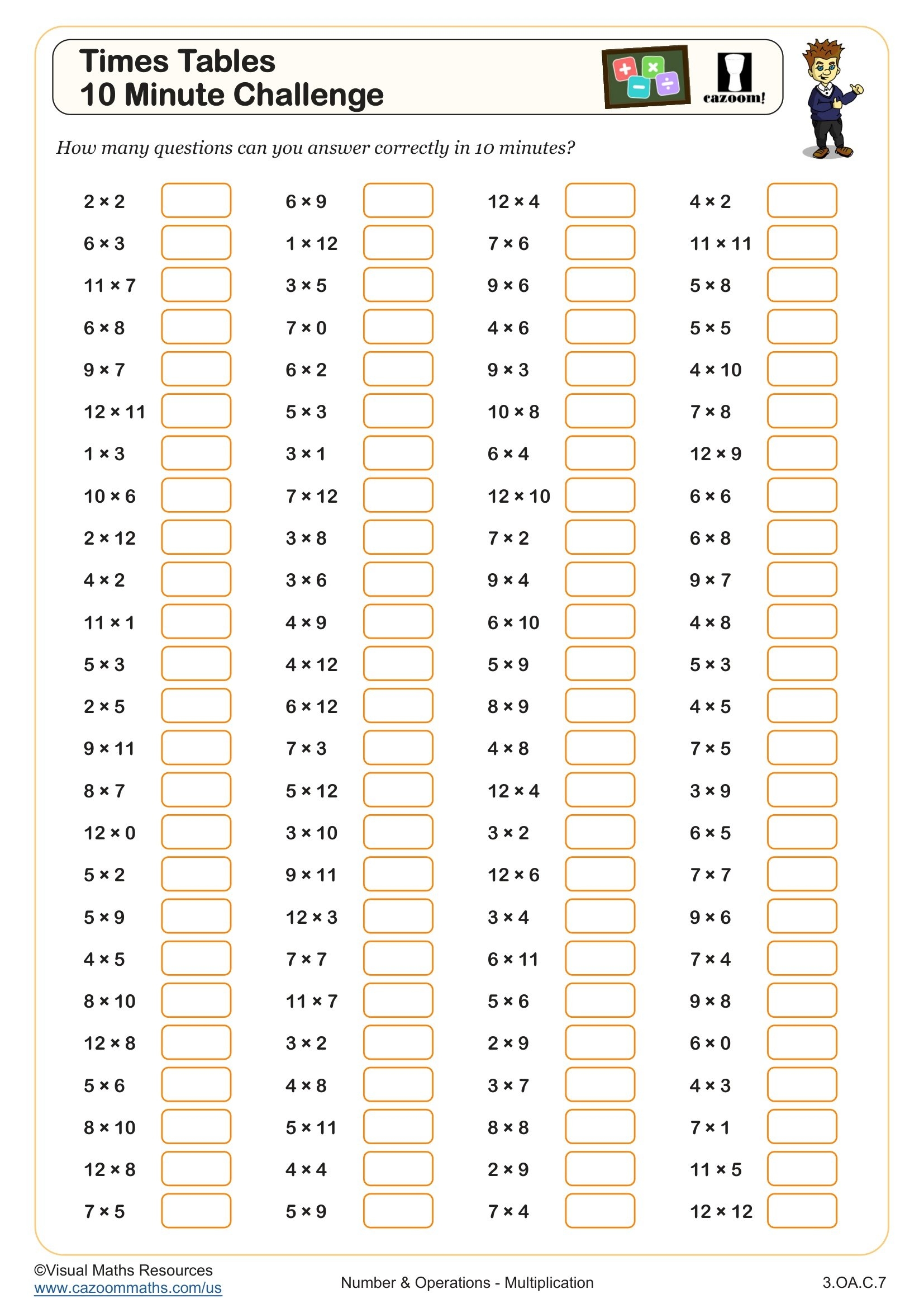 Free Printable Math Minute Worksheets