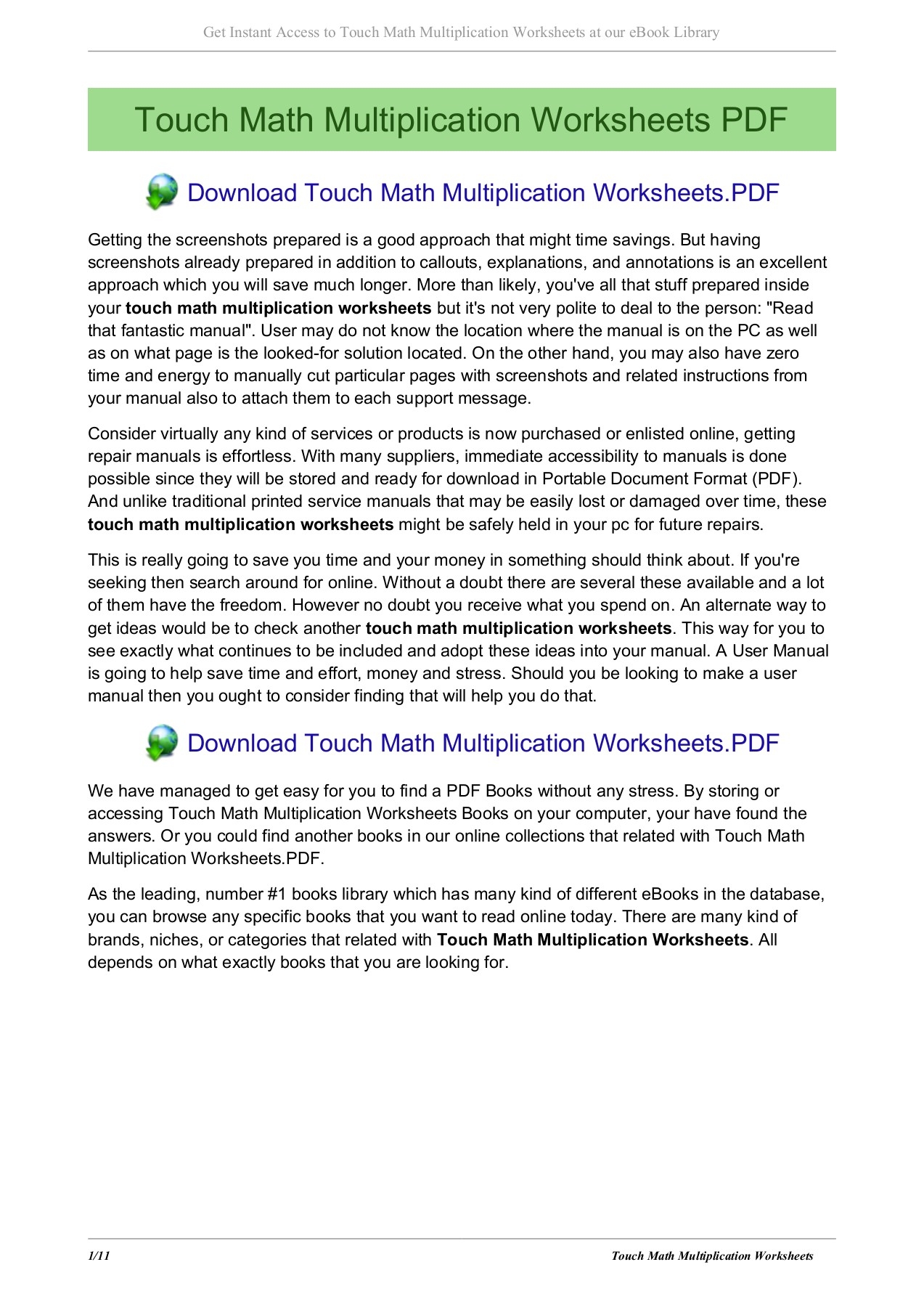 Touch Math Multiplication Worksheets Kristentro