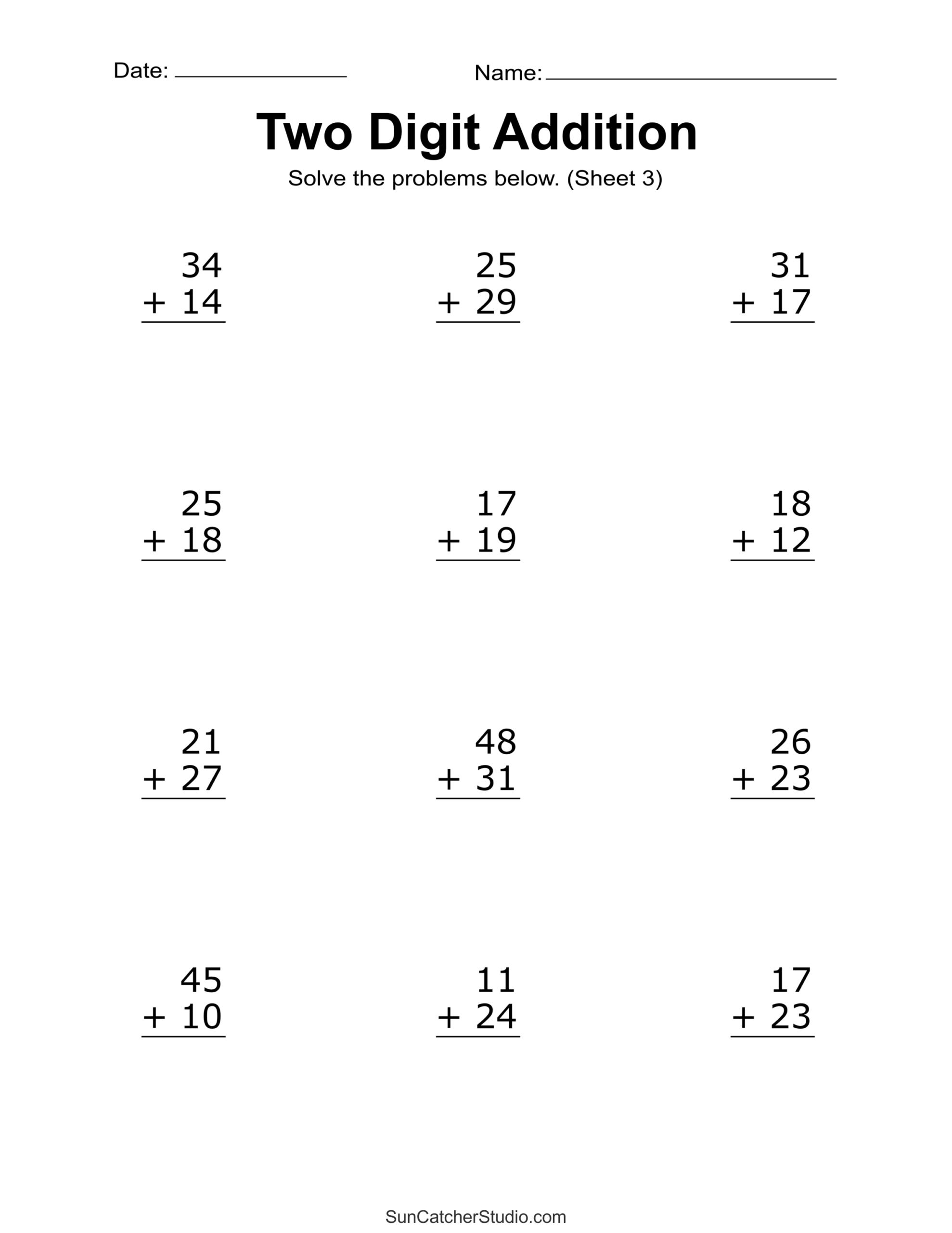 Two Digit Addition Worksheets Printable 2 Digit Problems Free Printables Monograms Design Tools Patterns U0026 DIY Projects