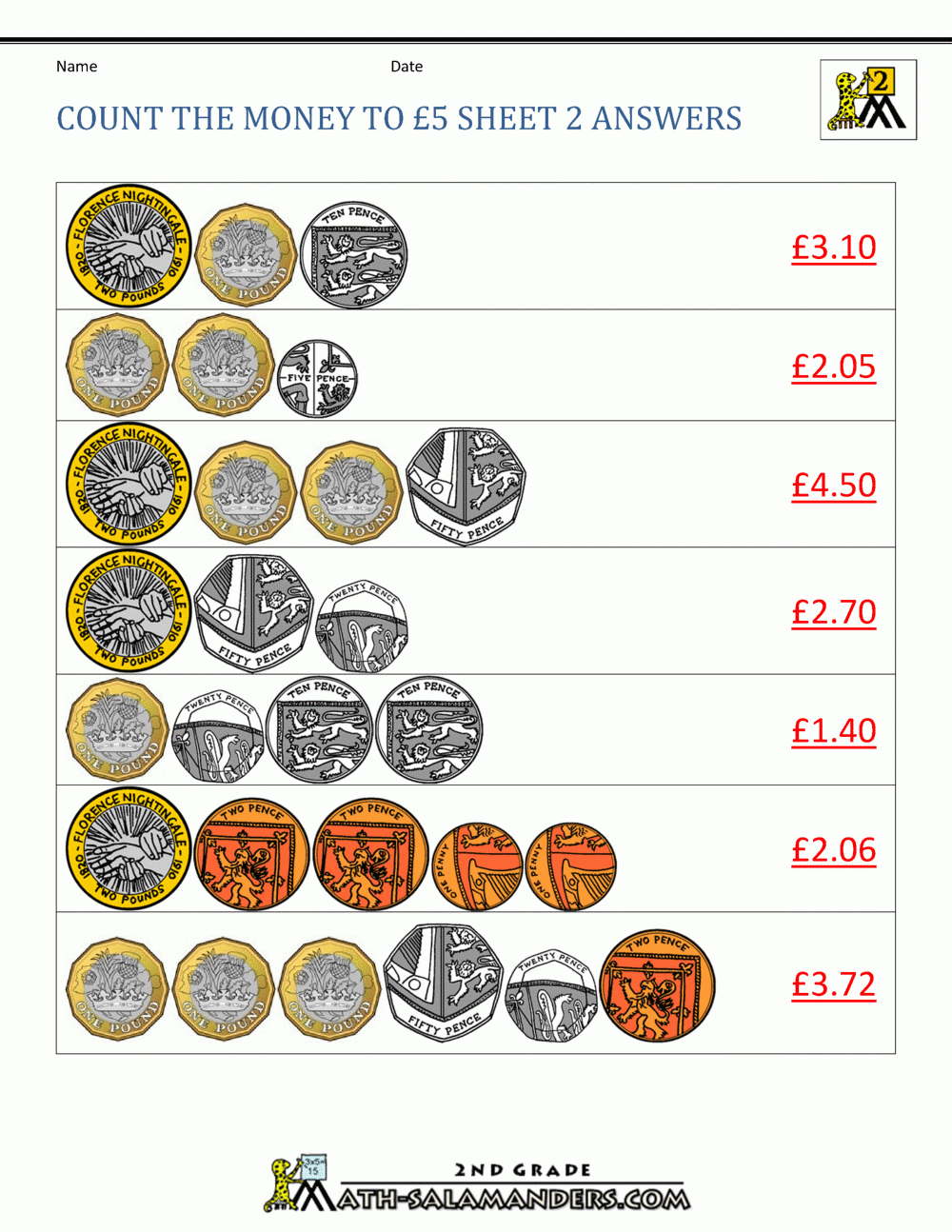 UK Money Worksheets To 5