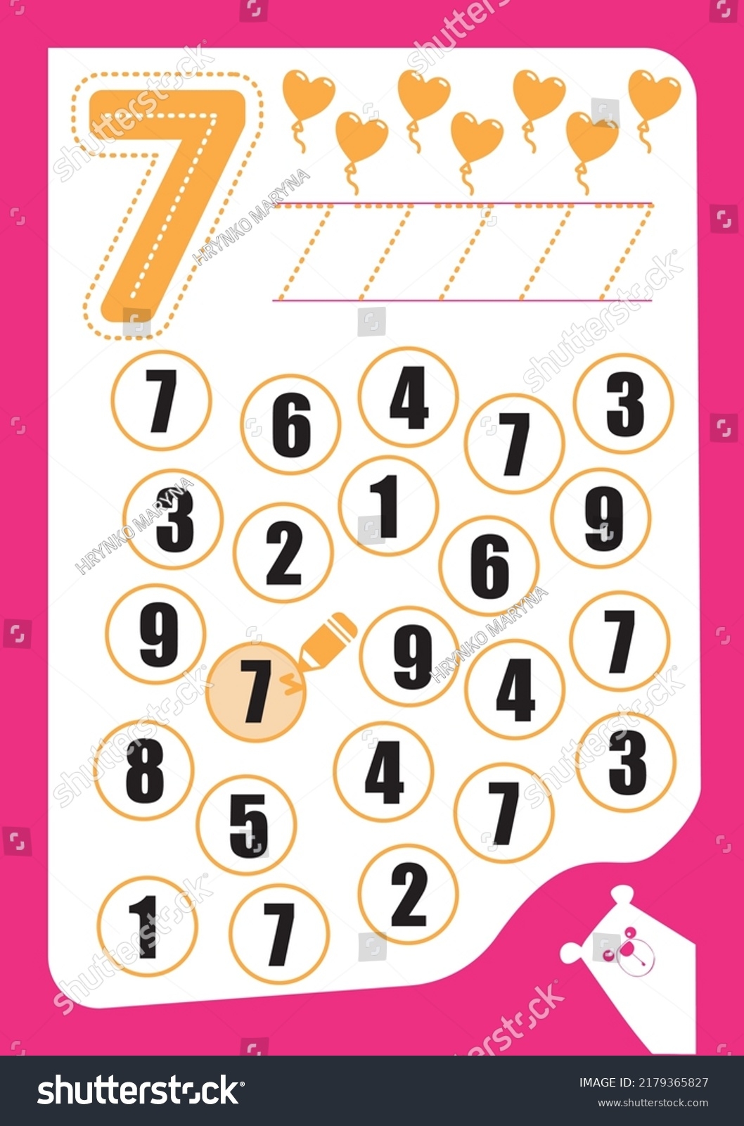 Vektor Stok Pre K Math Worksheets Number 7 Tanpa Royalti 2179365827 Shutterstock