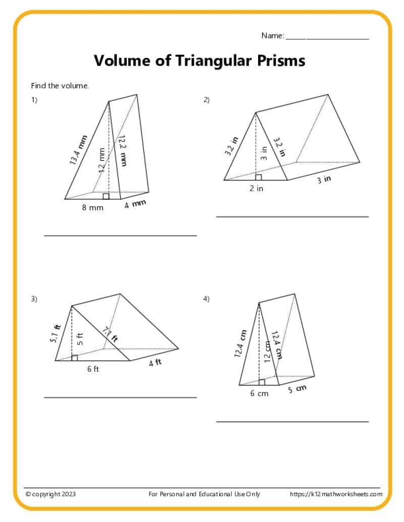 Free Printable Math Worksheets Surface Area
