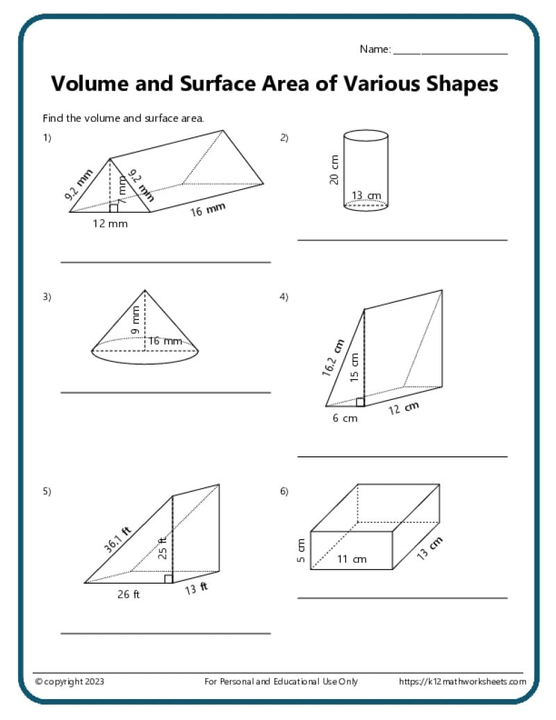 Volume And Surface Area Worksheets K12 Math Worksheets Volume And Surface Area Worksheets K12 Math Worksheets