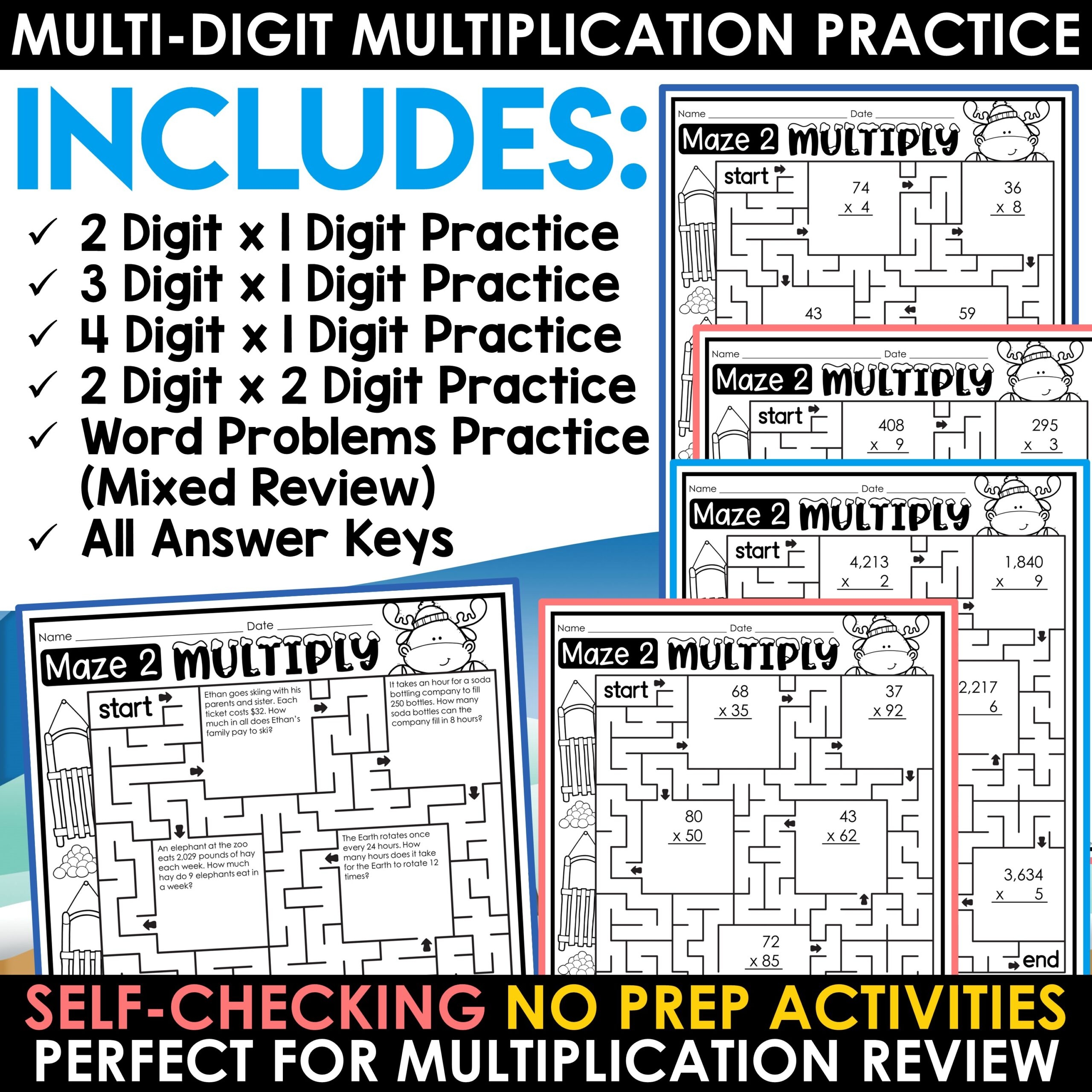 Winter Math Activities Multi Digit Multiplication Worksheets Math Mazes A Love Of Teaching Kim Miller