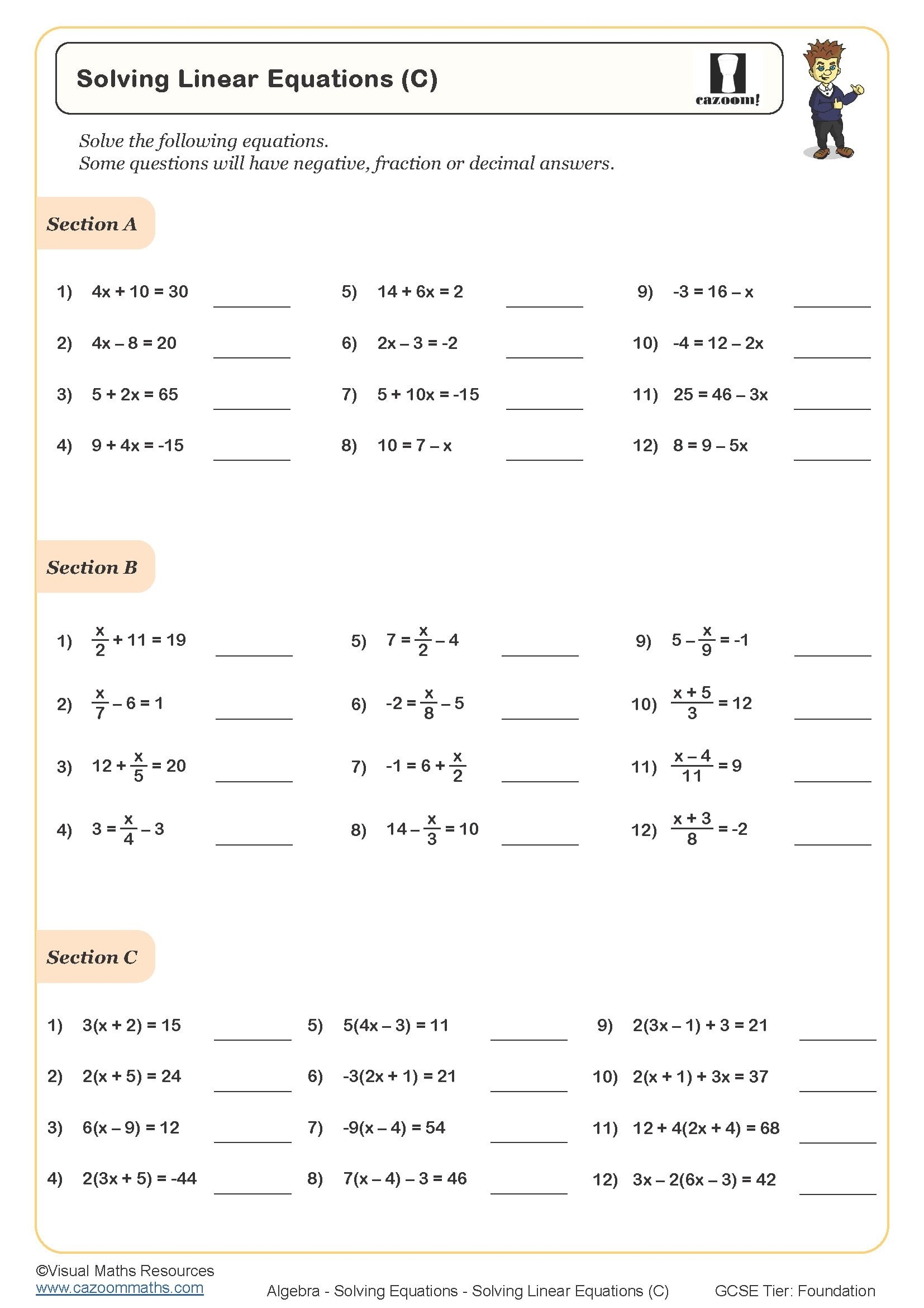 8th Grade Math Free Printable Worksheets